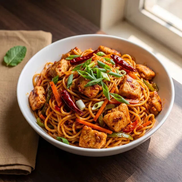 Schezwan Fire Chicken Noodles