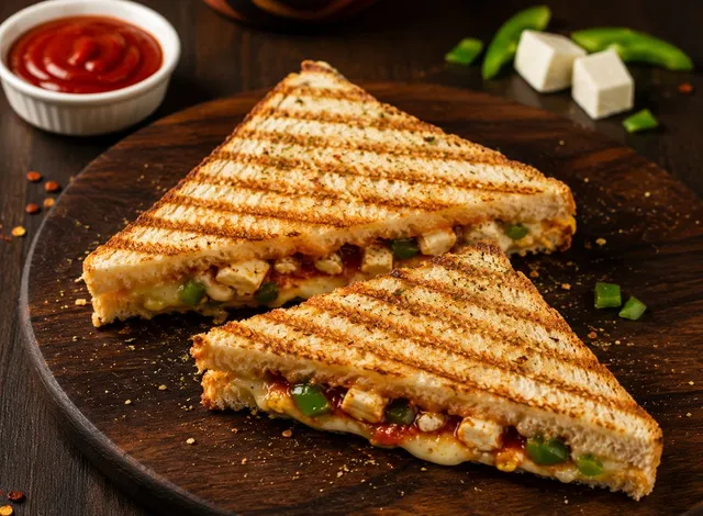 Schezwan Paneer Cheese Melt Sandwich
